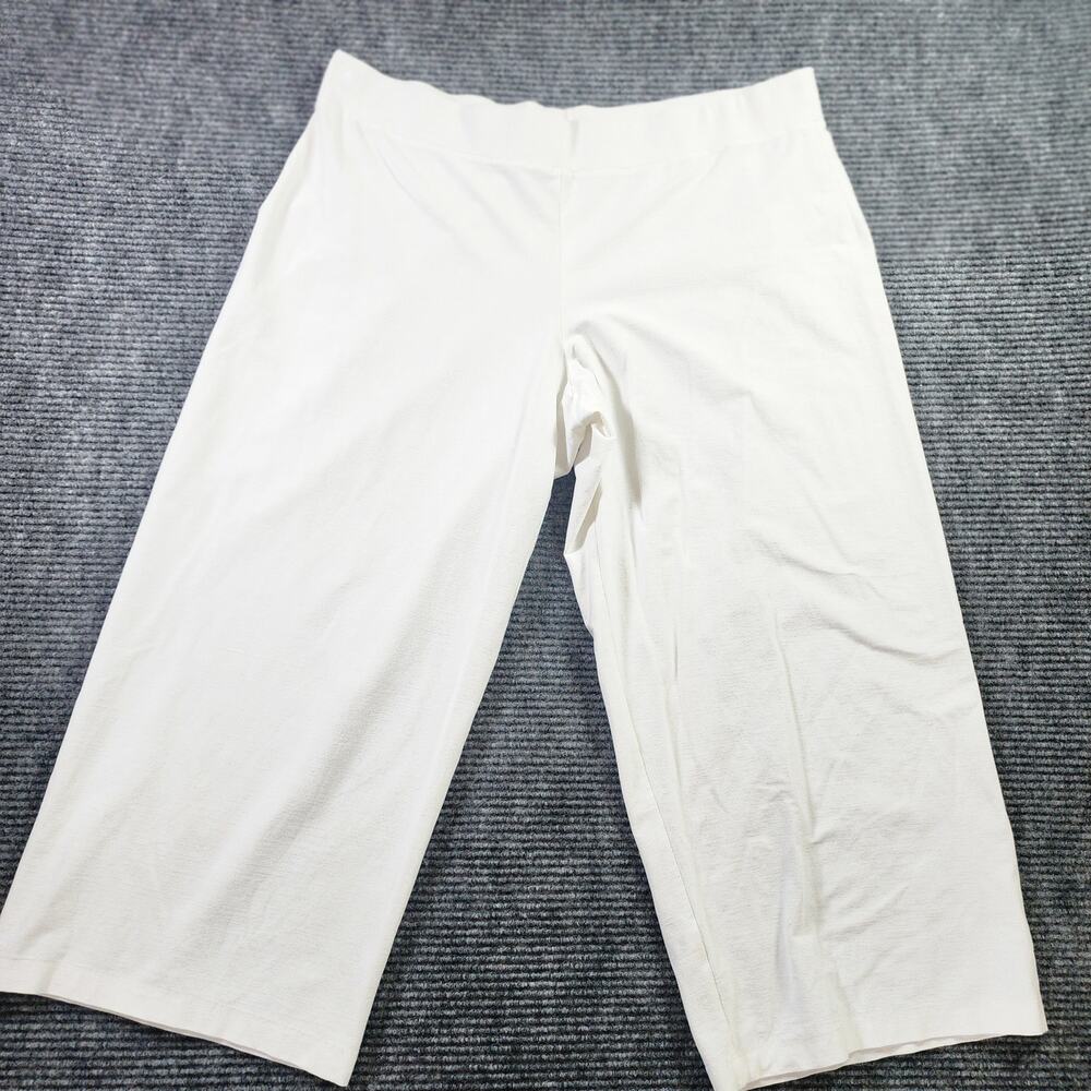 Eileen Fisher Women's Sixze XL White Textured Wide-Leg Elastic Waistband Pants